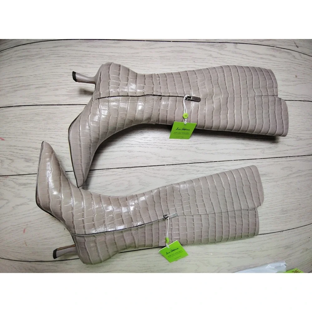 Sam Edelman Tall‎ Croc-Embossed Pointed Toe Boots in Light Gray Sz 6